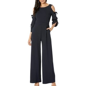 Super Cute Donna Morgan tie sleeve, cold shoulder jumpsuit in black…size 8
